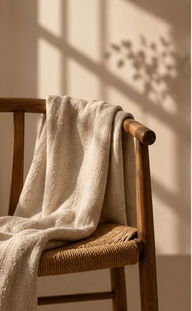 A woven throw over a wooden chair